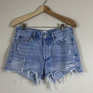 Agolde Women’s Button Fly Distressed Fringe Denim Shorts Size 28